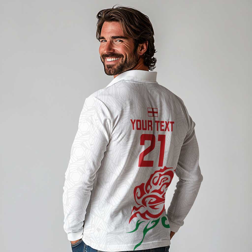 Custom Women Rugby England Long Sleeve Polo Shirt Red Roses Energy Never Stops - Wonder Print Shop