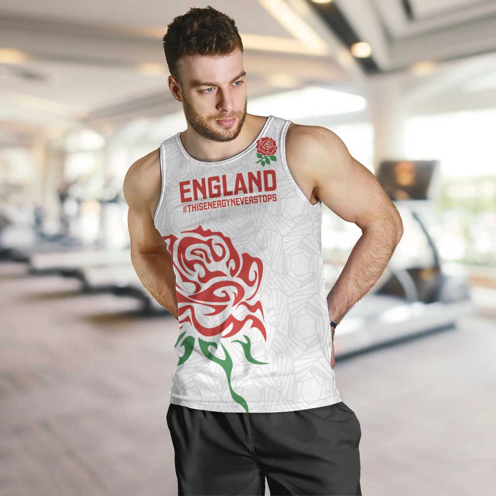 Custom Women Rugby England Men Tank Top Red Roses Energy Never Stops - Wonder Print Shop