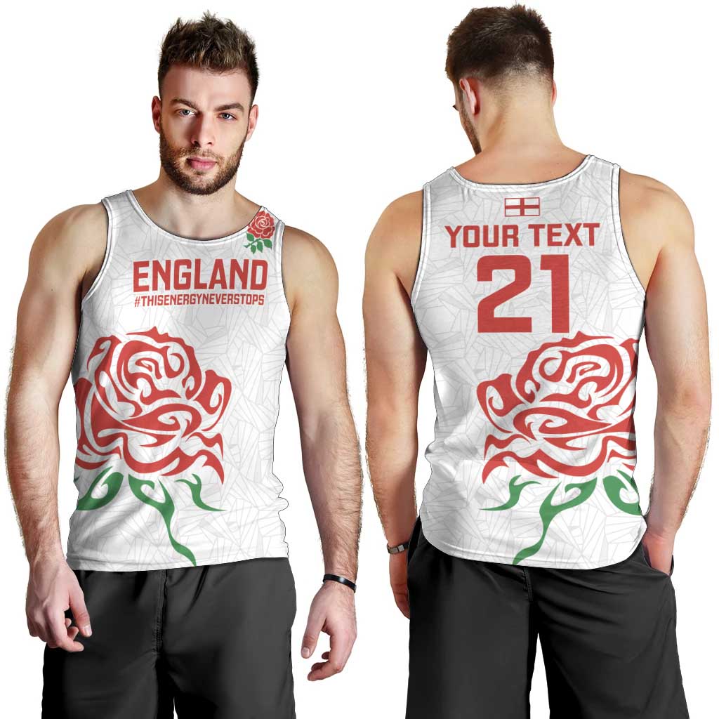 Custom Women Rugby England Men Tank Top Red Roses Energy Never Stops - Wonder Print Shop
