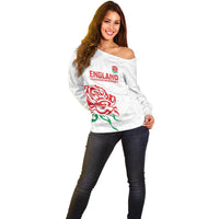 Custom Women Rugby England Off Shoulder Sweater Red Roses Energy Never Stops - Wonder Print Shop