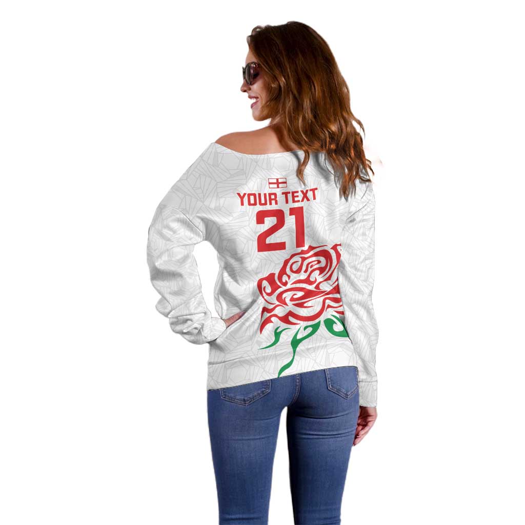 Custom Women Rugby England Off Shoulder Sweater Red Roses Energy Never Stops - Wonder Print Shop
