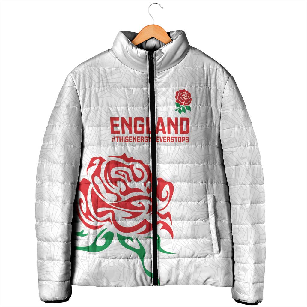 Custom Women Rugby England Padded Jacket Red Roses Energy Never Stops - Wonder Print Shop