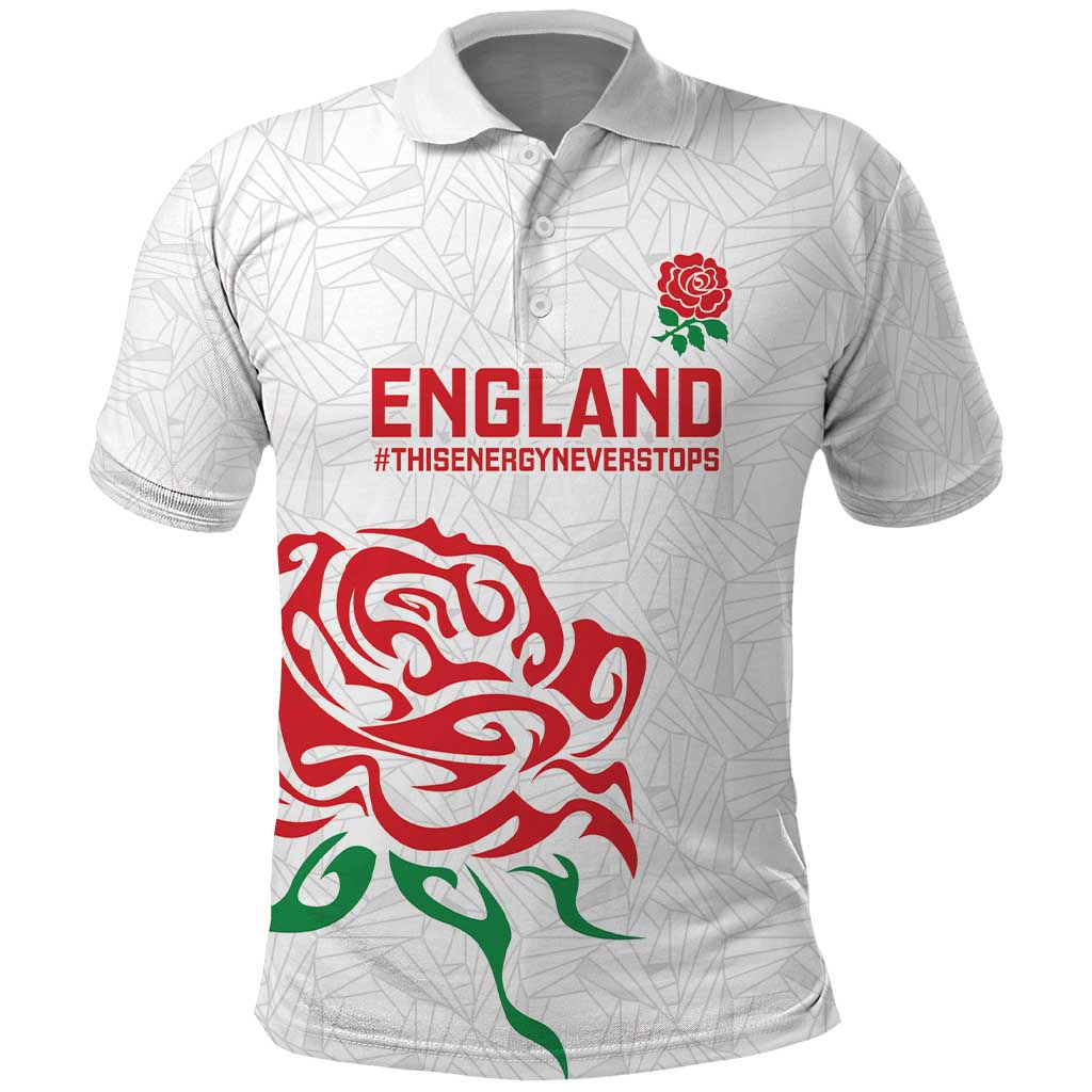 Custom Women Rugby England Polo Shirt Red Roses Energy Never Stops - Wonder Print Shop