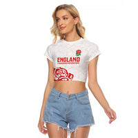 Custom Women Rugby England Raglan Cropped T Shirt Red Roses Energy Never Stops - Wonder Print Shop