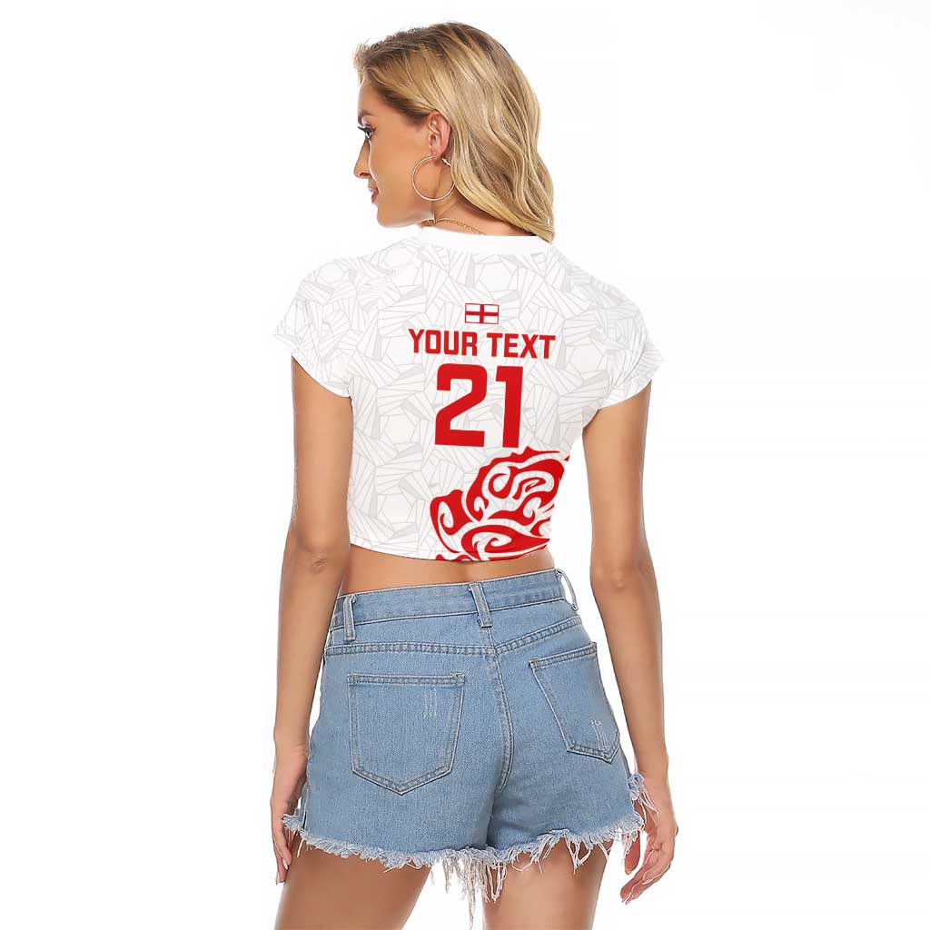 Custom Women Rugby England Raglan Cropped T Shirt Red Roses Energy Never Stops - Wonder Print Shop