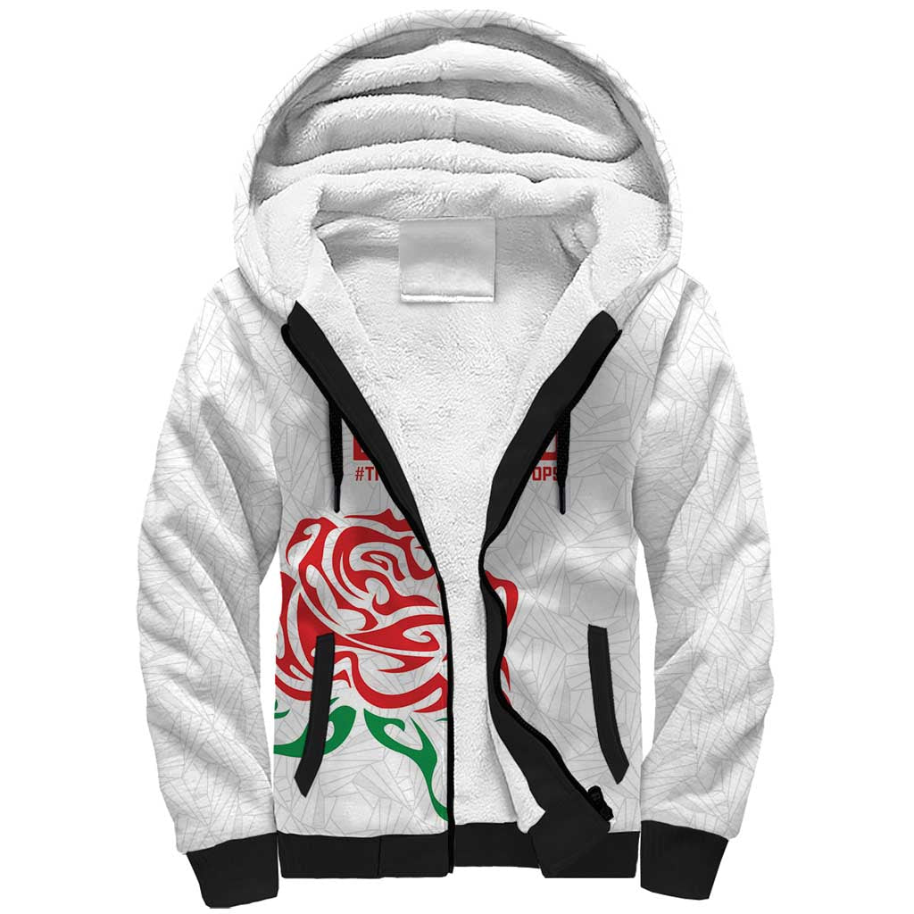 Custom Women Rugby England Sherpa Hoodie Red Roses Energy Never Stops - Wonder Print Shop