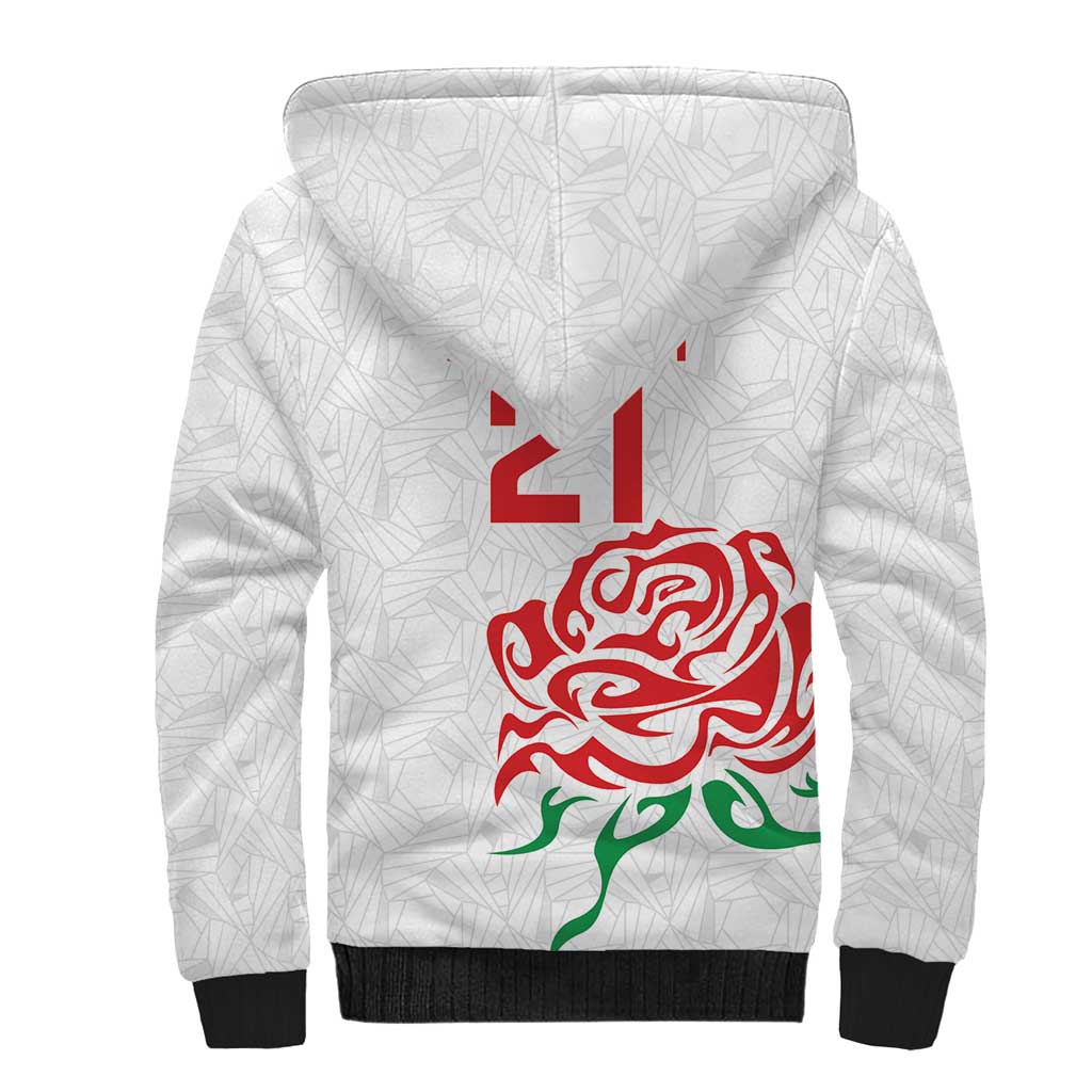 Custom Women Rugby England Sherpa Hoodie Red Roses Energy Never Stops - Wonder Print Shop