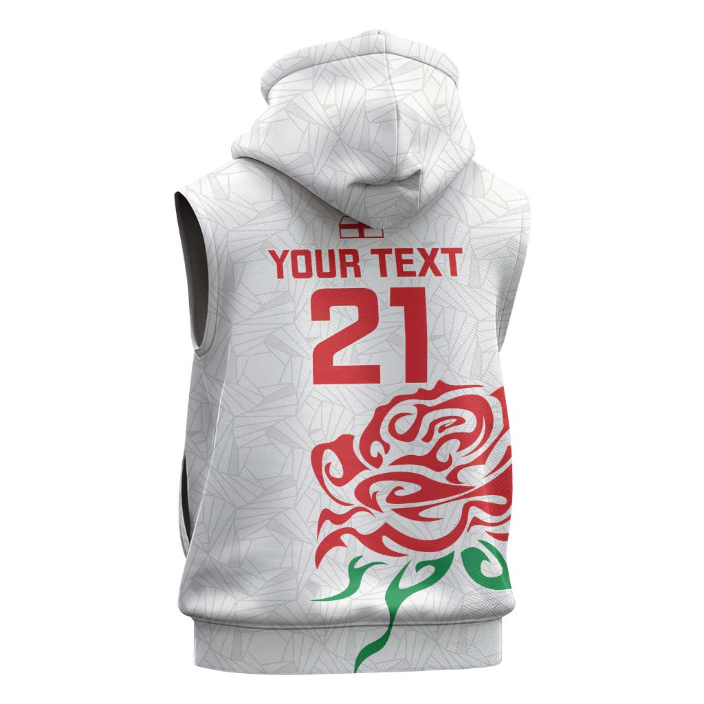 Custom Women Rugby England Sleeveless Hoodie Red Roses Energy Never Stops - Wonder Print Shop
