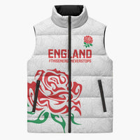 Custom Women Rugby England Sleeveless Puffer Jacket Red Roses Energy Never Stops - Wonder Print Shop