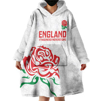 Custom Women Rugby England Wearable Blanket Hoodie Red Roses Energy Never Stops - Wonder Print Shop