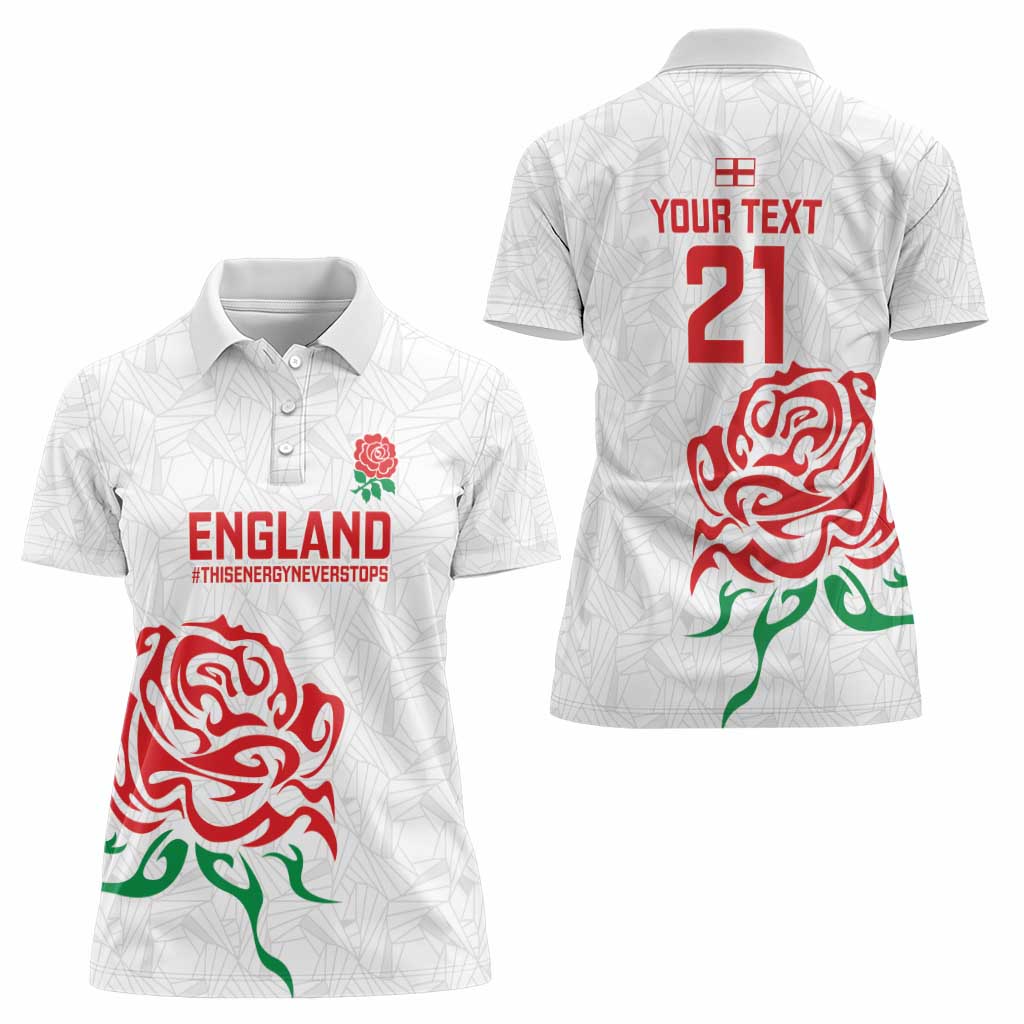 Custom Women Rugby England Women Polo Shirt Red Roses Energy Never Stops - Wonder Print Shop