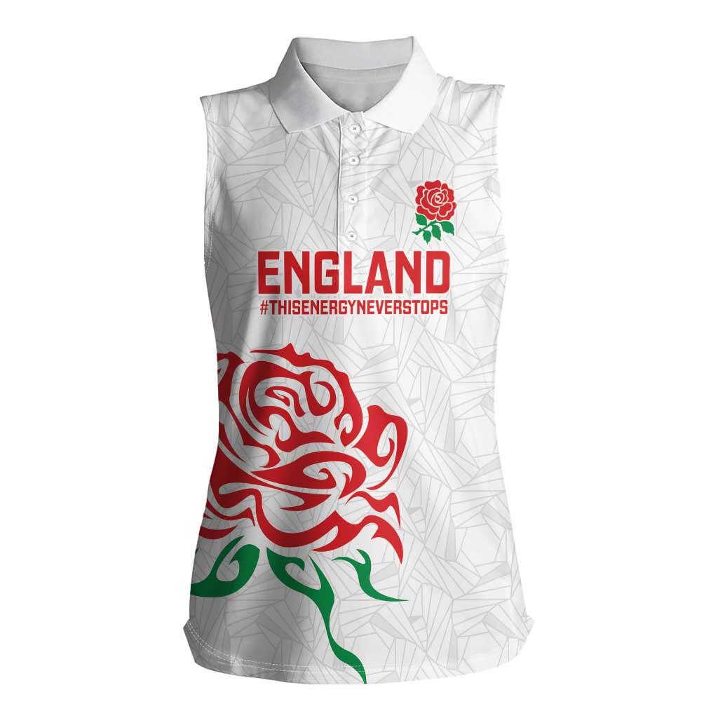 Custom Women Rugby England Women Sleeveless Polo Shirt Red Roses Energy Never Stops - Wonder Print Shop