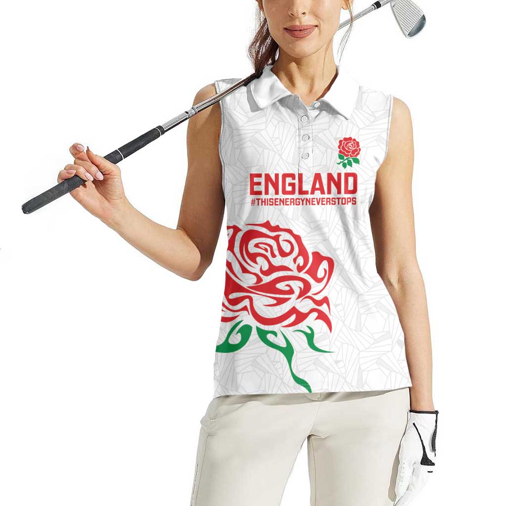 Custom Women Rugby England Women Sleeveless Polo Shirt Red Roses Energy Never Stops - Wonder Print Shop