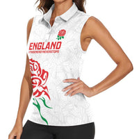 Custom Women Rugby England Women Sleeveless Polo Shirt Red Roses Energy Never Stops - Wonder Print Shop