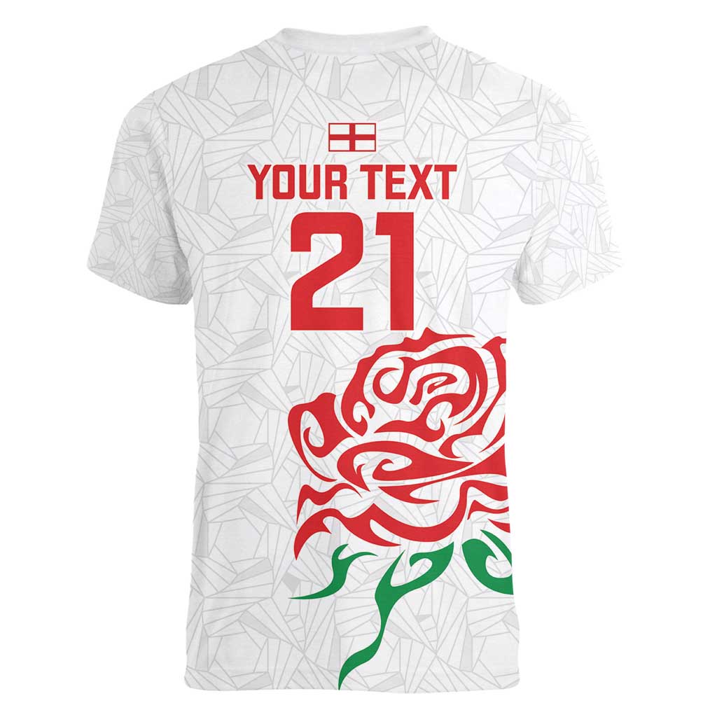 Custom Women Rugby England Women V-Neck T-Shirt Red Roses Energy Never Stops - Wonder Print Shop