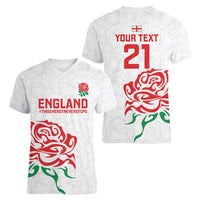 Custom Women Rugby England Women V-Neck T-Shirt Red Roses Energy Never Stops - Wonder Print Shop