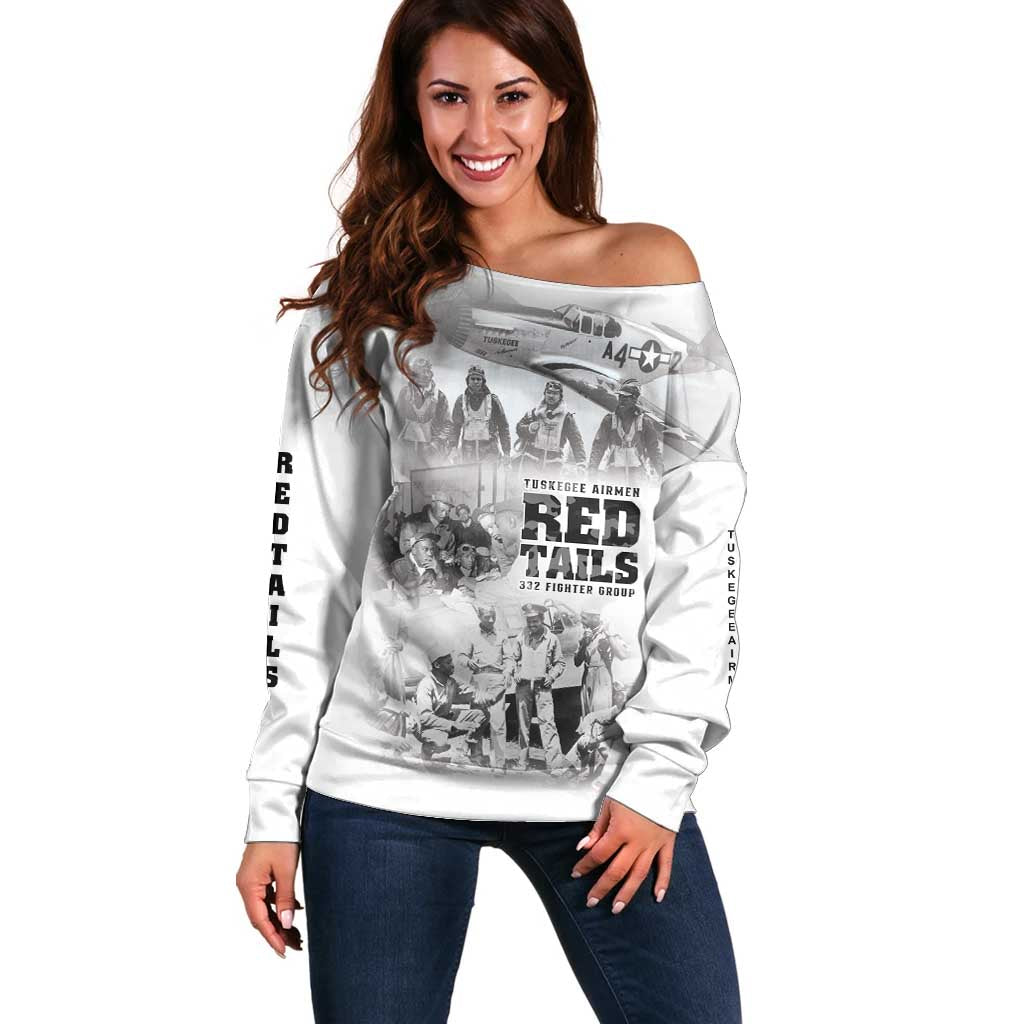 Tuskegee Airmen 332nd Fighter Group Off Shoulder Sweater The First to Fly with Honor - Wonder Print Shop