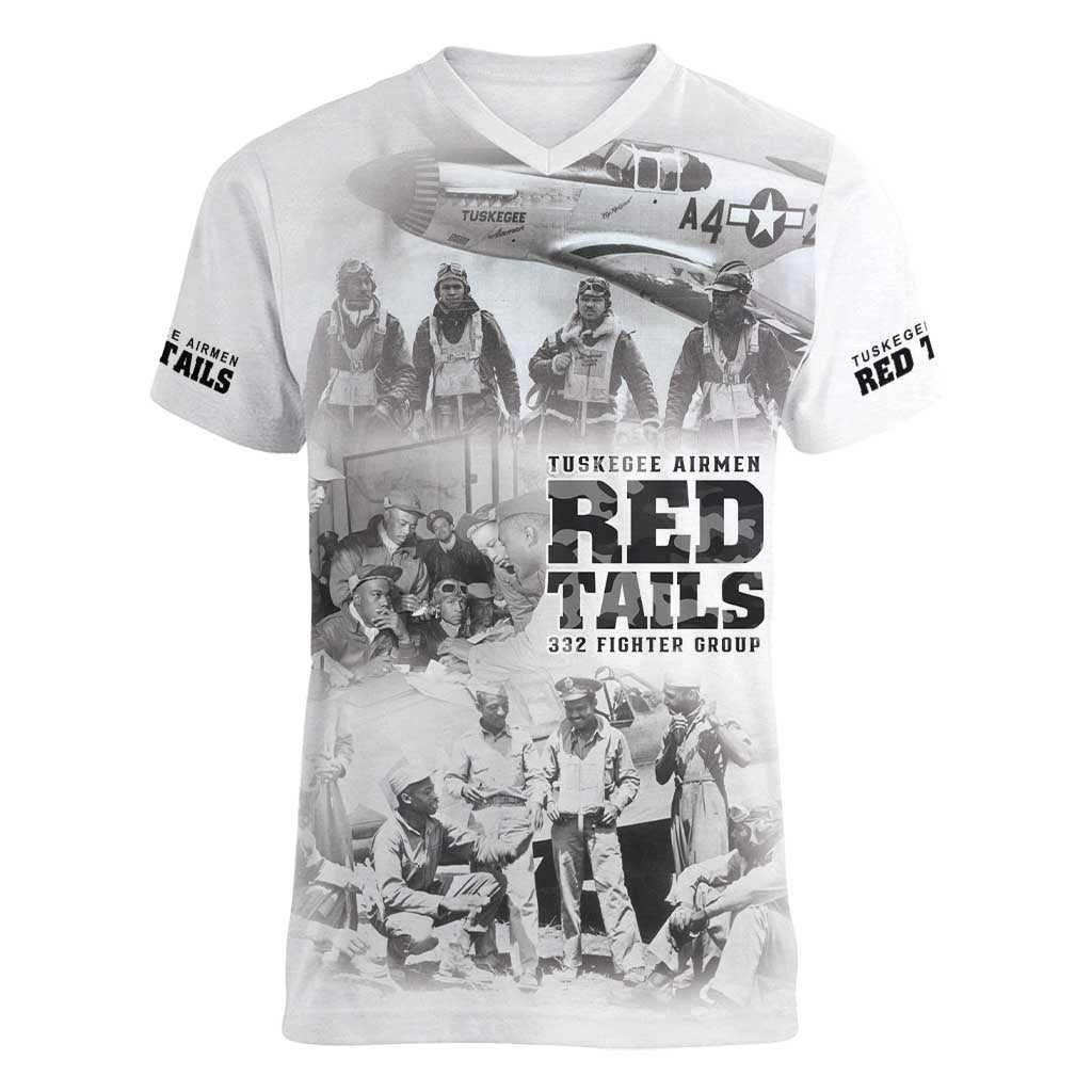 Tuskegee Airmen 332nd Fighter Group Women V-Neck T-Shirt The First to Fly with Honor - Wonder Print Shop