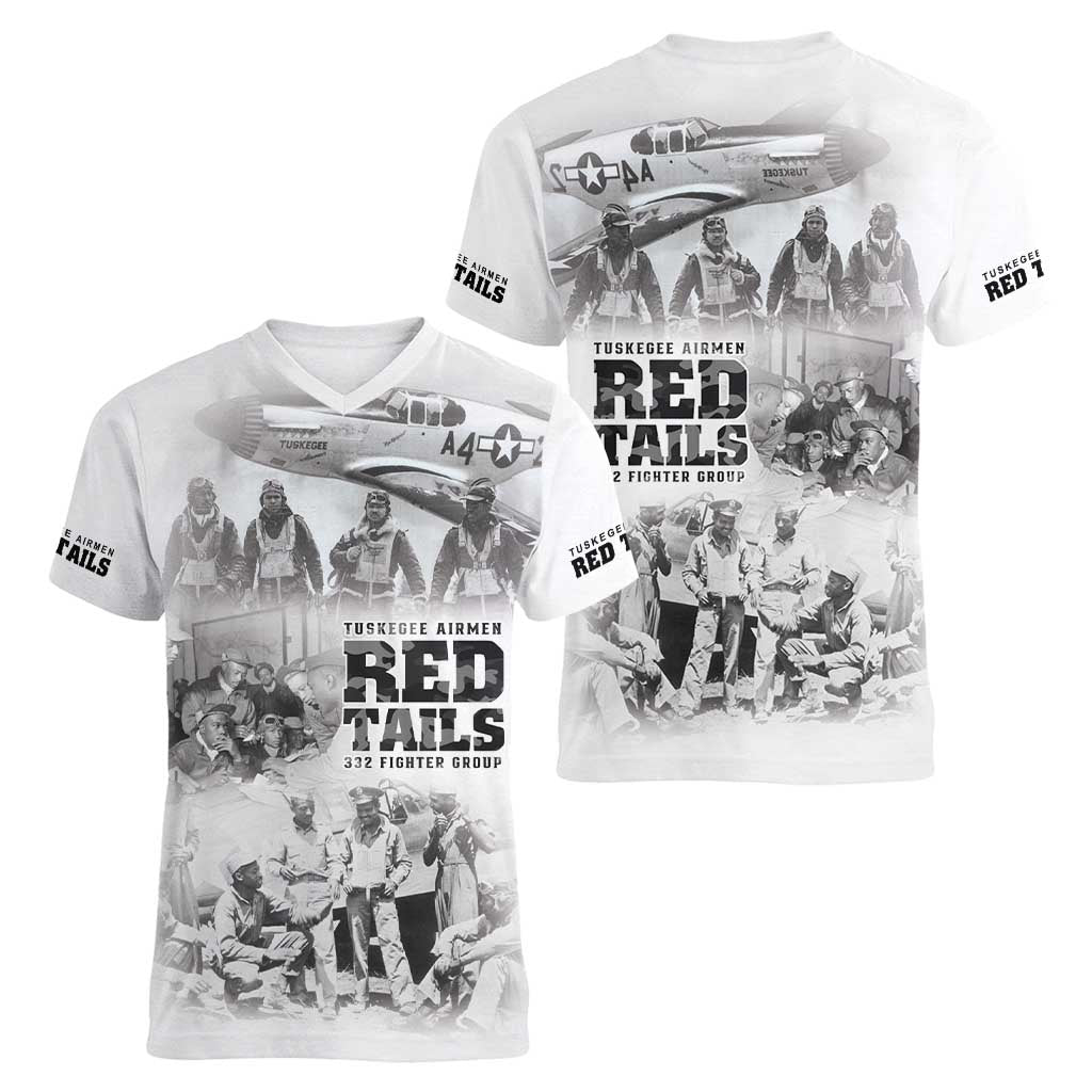 Tuskegee Airmen 332nd Fighter Group Women V-Neck T-Shirt The First to Fly with Honor - Wonder Print Shop