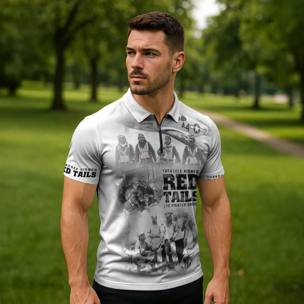 Tuskegee Airmen 332nd Fighter Group Zipper Polo Shirt The First to Fly with Honor - Wonder Print Shop