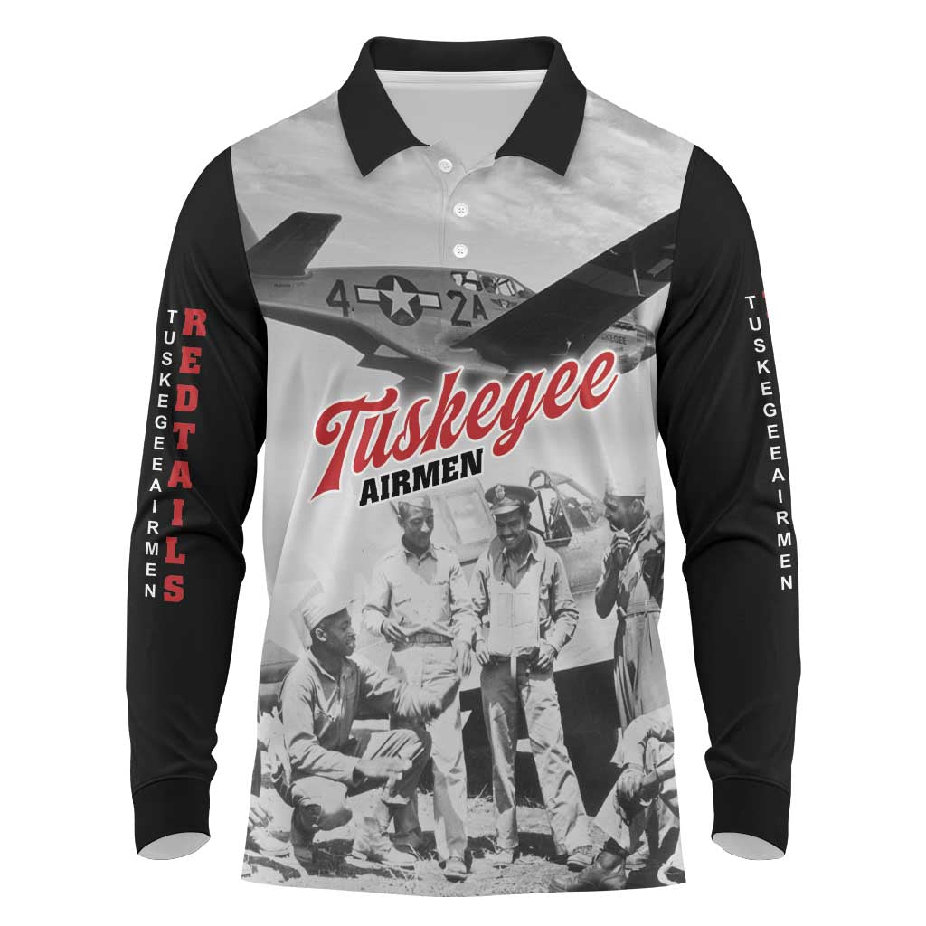 Tuskegee Airmen 332nd Fighter Group Long Sleeve Polo Shirt Vintage-style War - Wonder Print Shop