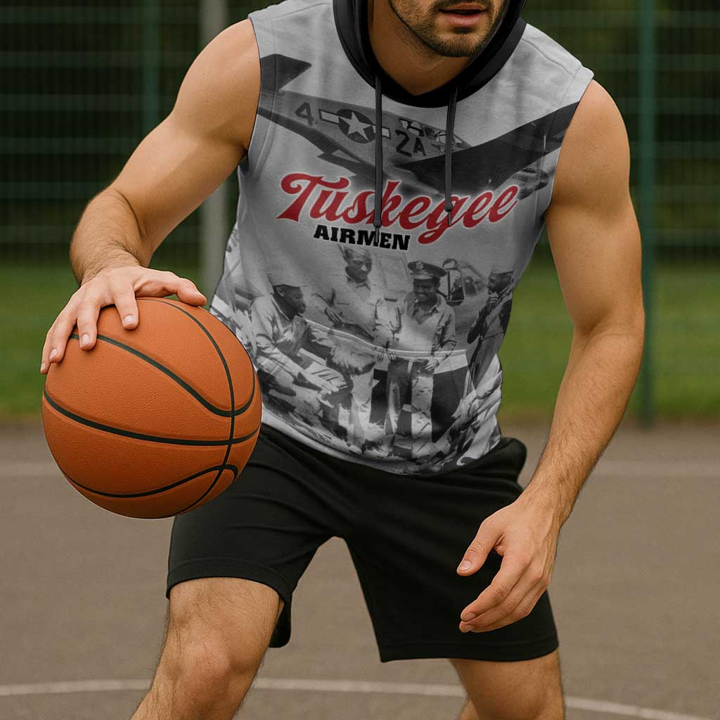 Tuskegee Airmen 332nd Fighter Group Sleeveless Hoodie Vintage-style War - Wonder Print Shop