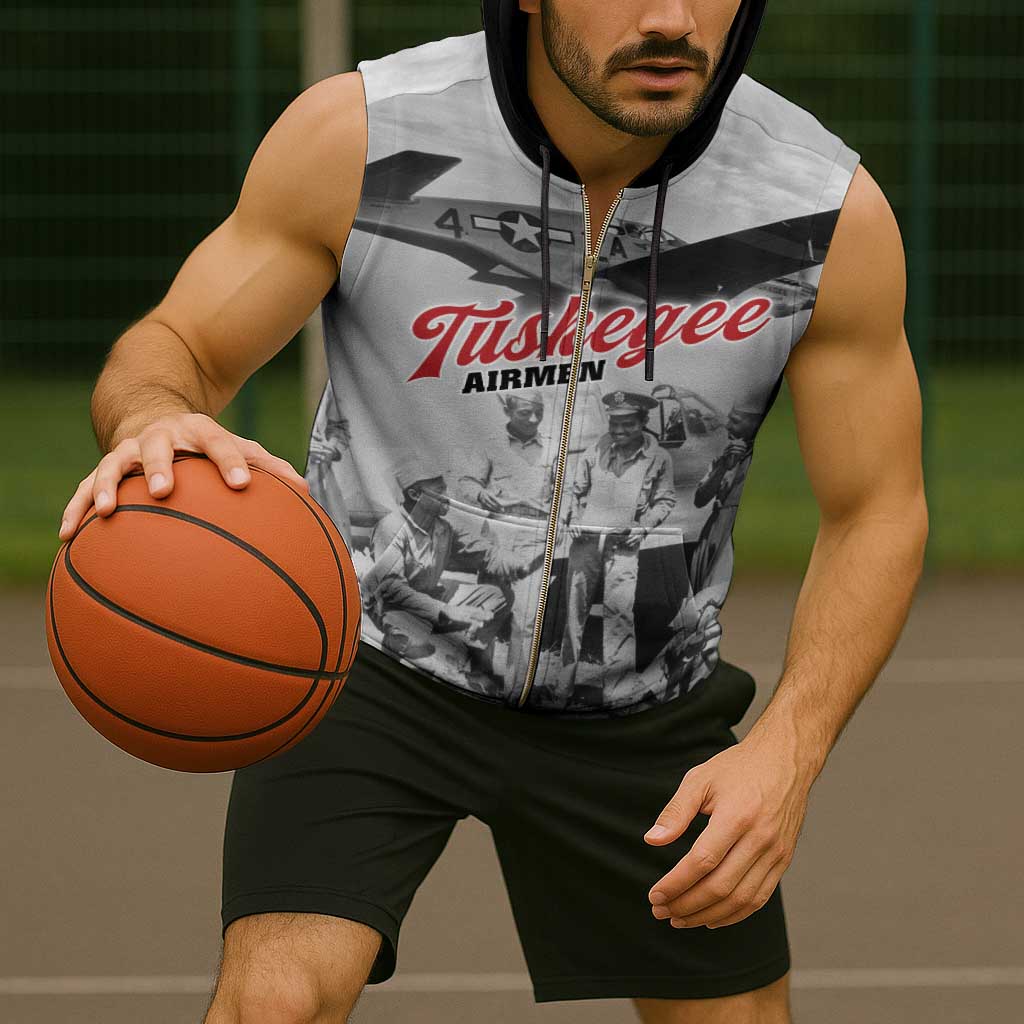 Tuskegee Airmen 332nd Fighter Group Sleeveless Zip Hoodie Vintage-style War - Wonder Print Shop