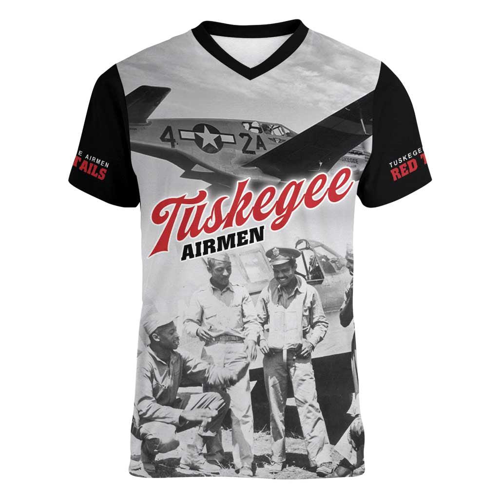 Tuskegee Airmen 332nd Fighter Group Women V-Neck T-Shirt Vintage-style War - Wonder Print Shop