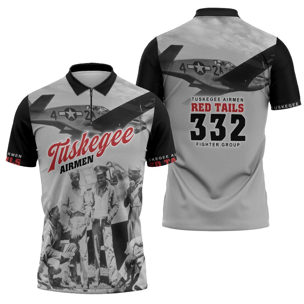Tuskegee Airmen 332nd Fighter Group Zipper Polo Shirt Vintage-style War - Wonder Print Shop