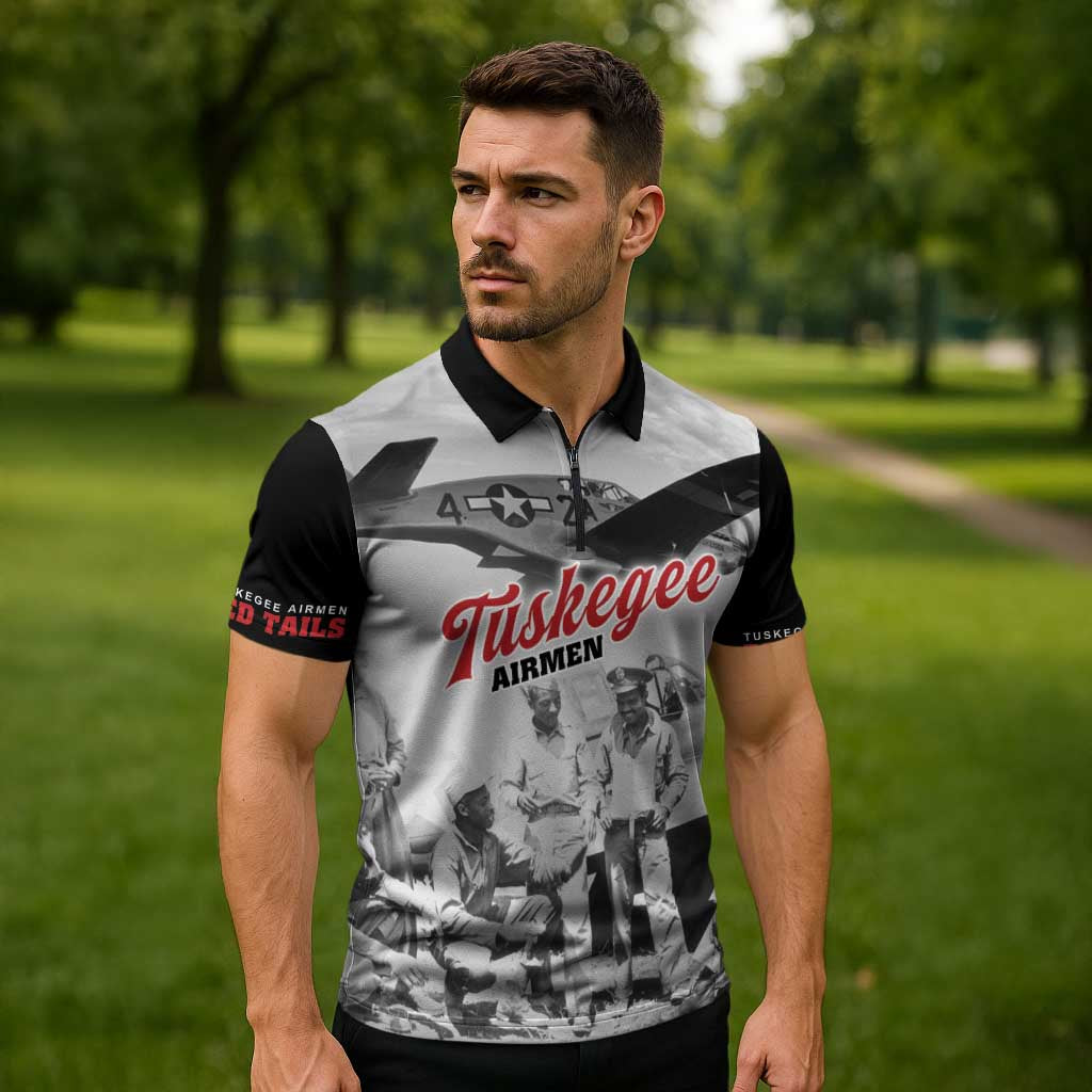 Tuskegee Airmen 332nd Fighter Group Zipper Polo Shirt Vintage-style War - Wonder Print Shop