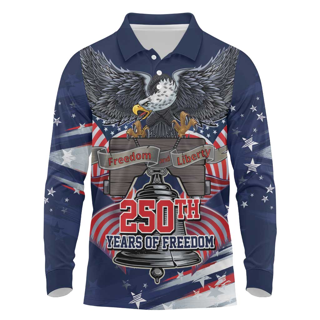 United States 250 Years of Independence Long Sleeve Polo Shirt - Wonder Print Shop