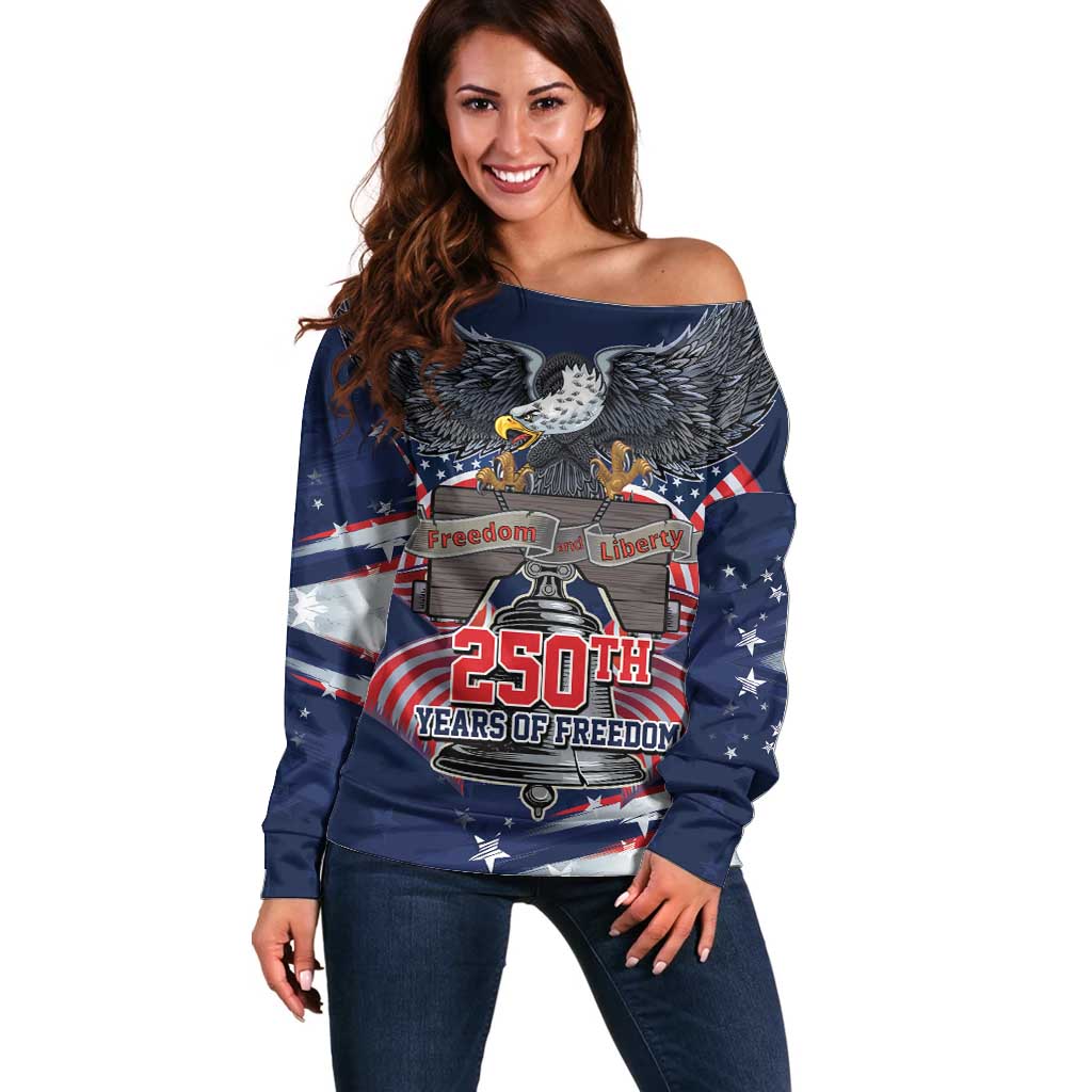 United States 250 Years of Independence Off Shoulder Sweater - Wonder Print Shop
