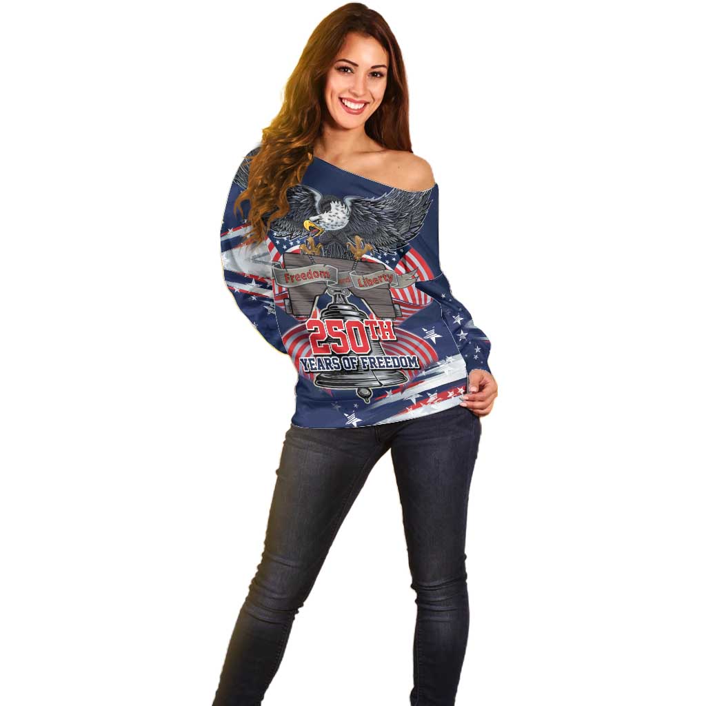 United States 250 Years of Independence Off Shoulder Sweater - Wonder Print Shop