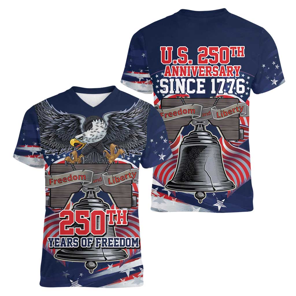 United States 250 Years of Independence Women V-Neck T-Shirt - Wonder Print Shop