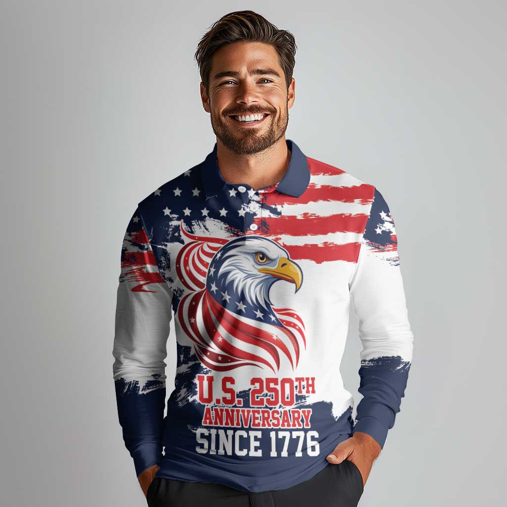 United States Honoring 250 Years of Liberty Long Sleeve Polo Shirt - Wonder Print Shop