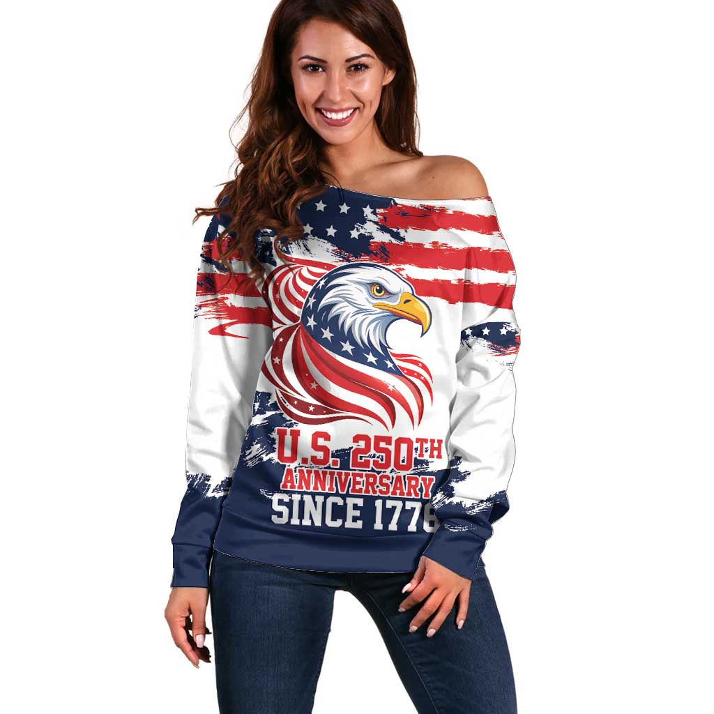 United States Honoring 250 Years of Liberty Off Shoulder Sweater - Wonder Print Shop