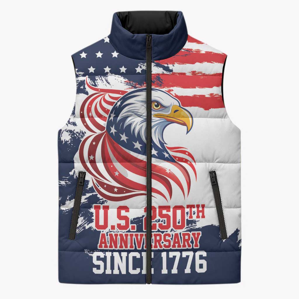 United States Honoring 250 Years of Liberty Sleeveless Puffer Jacket - Wonder Print Shop