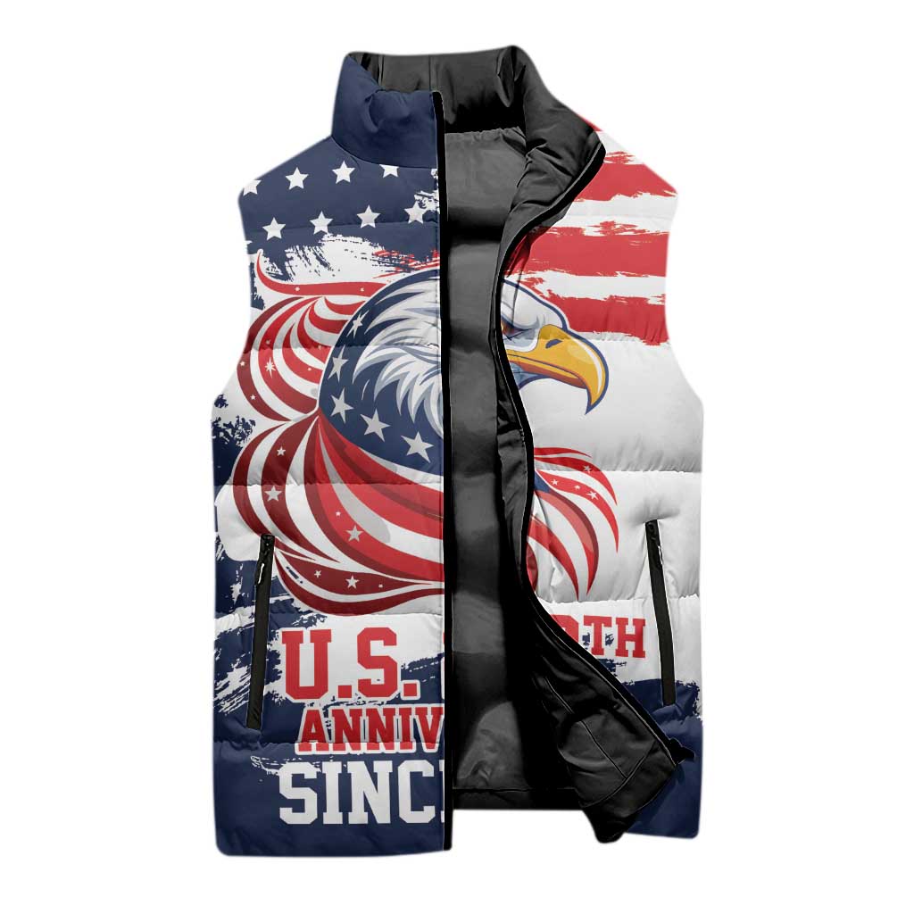 United States Honoring 250 Years of Liberty Sleeveless Puffer Jacket - Wonder Print Shop
