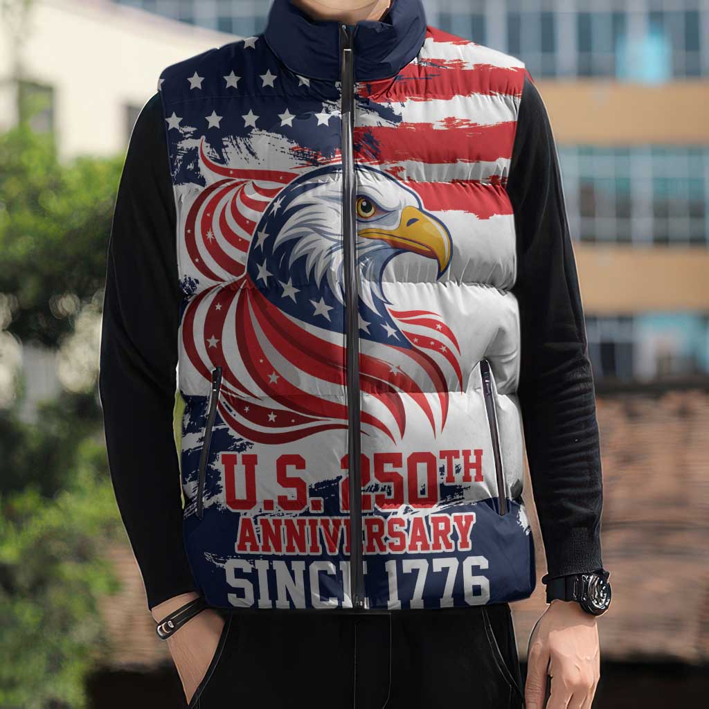 United States Honoring 250 Years of Liberty Sleeveless Puffer Jacket - Wonder Print Shop