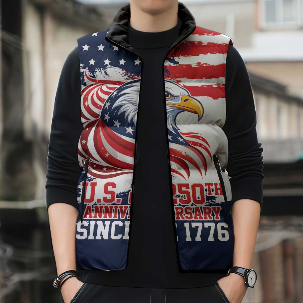 United States Honoring 250 Years of Liberty Sleeveless Puffer Jacket - Wonder Print Shop