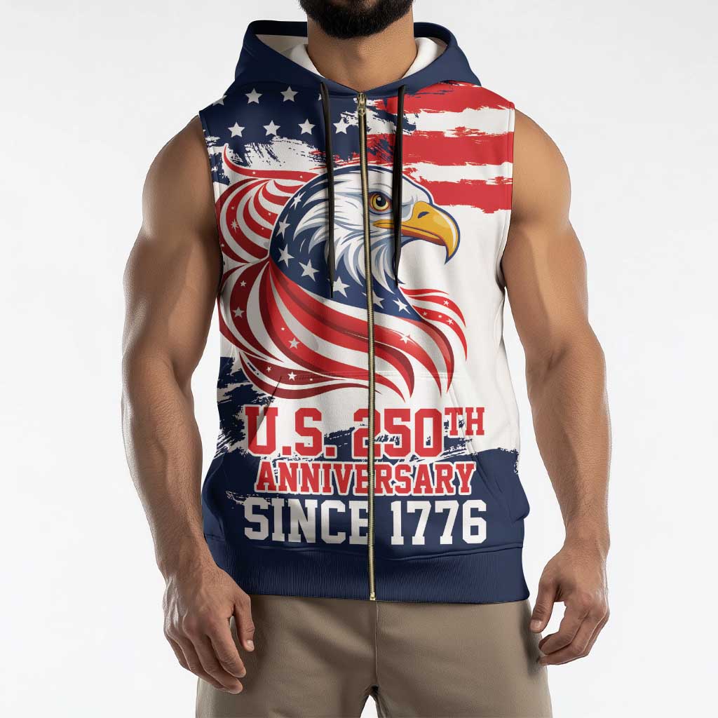 United States Honoring 250 Years of Liberty Sleeveless Zip Hoodie - Wonder Print Shop