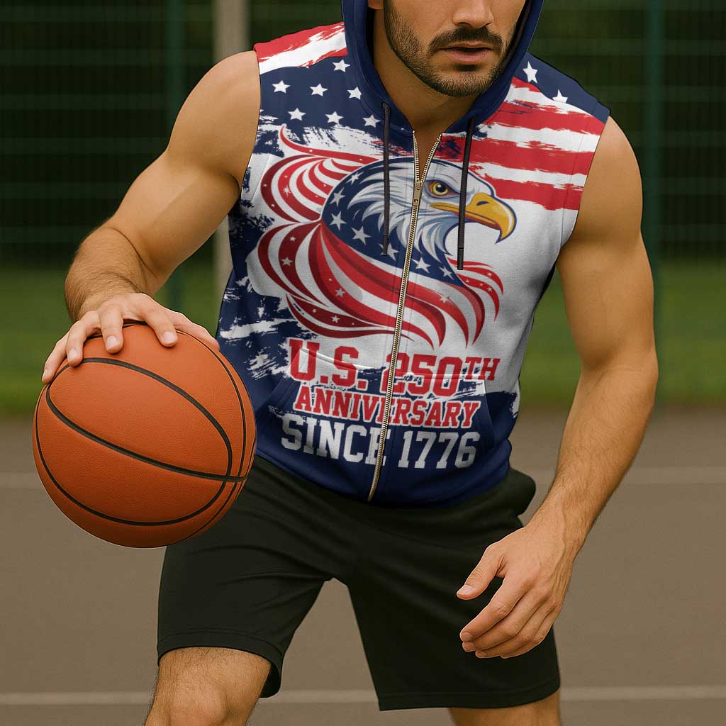 United States Honoring 250 Years of Liberty Sleeveless Zip Hoodie - Wonder Print Shop