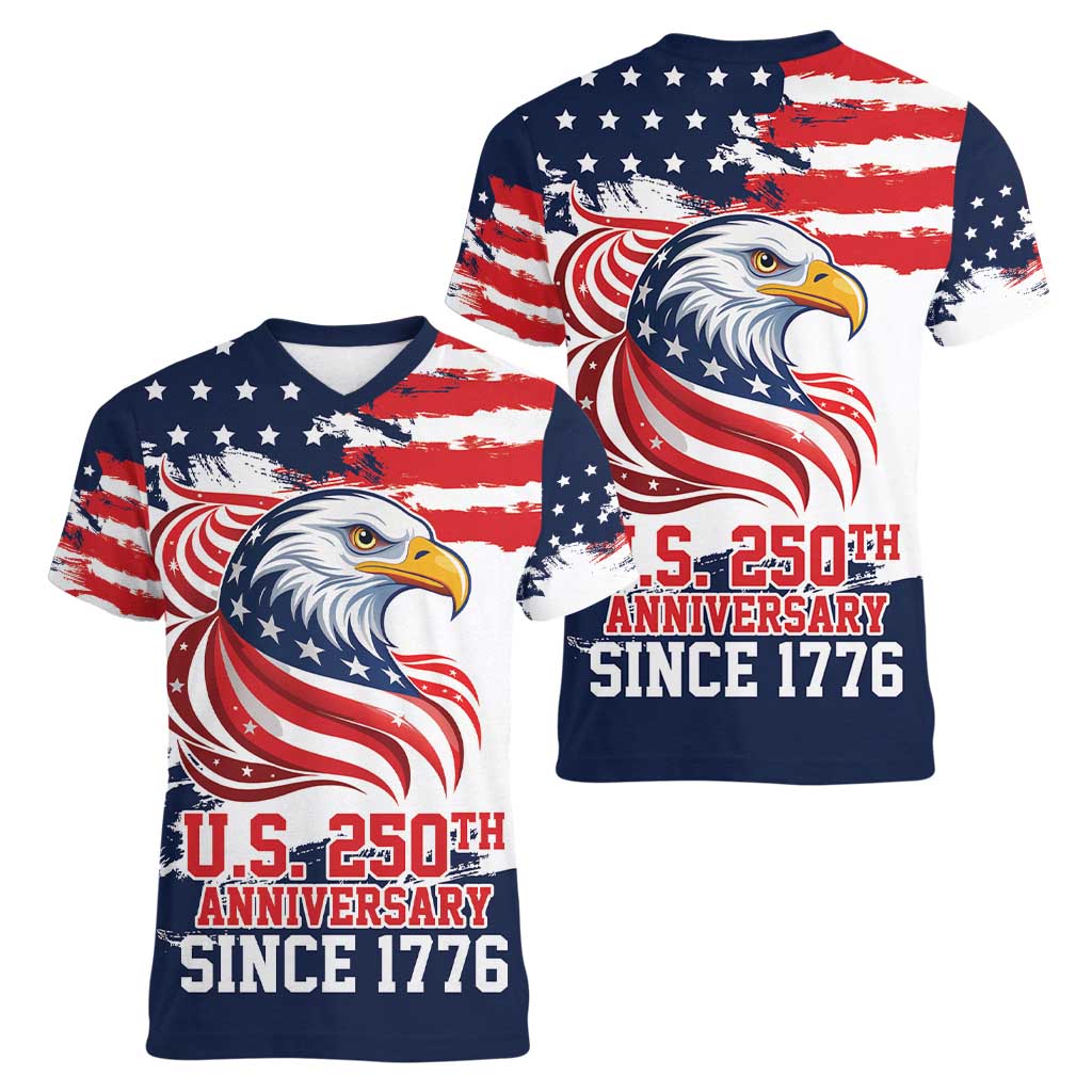 United States Honoring 250 Years of Liberty Women V-Neck T-Shirt - Wonder Print Shop