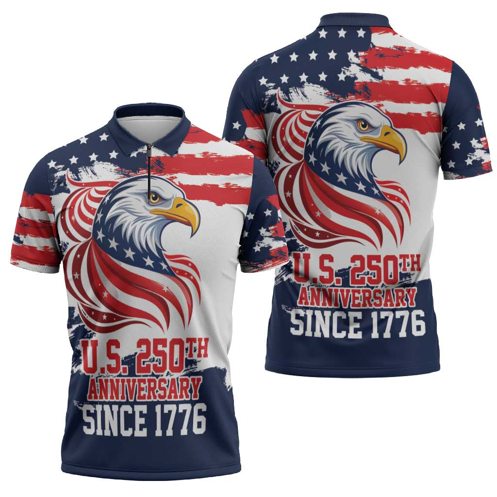 United States Honoring 250 Years of Liberty Zipper Polo Shirt - Wonder Print Shop