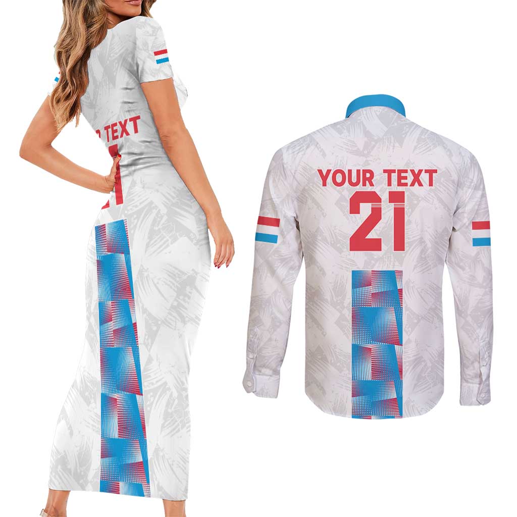 Luxembourg Football Custom Couples Matching Short Sleeve Bodycon Dress and Long Sleeve Button Shirt Les Lions Rouges LT9 - Wonder Print Shop