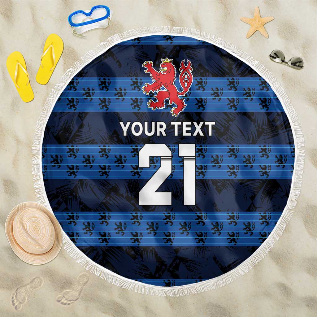 Luxembourg Football Custom Beach Blanket The Red Lions Tribal Pattern LT9 - Wonder Print Shop