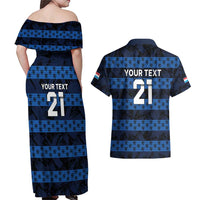 Luxembourg Football Custom Couples Matching Off Shoulder Maxi Dress and Hawaiian Shirt The Red Lions Tribal Pattern LT9 - Wonder Print Shop