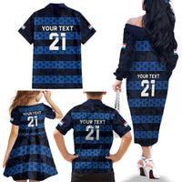 Luxembourg Football Custom Family Matching Off The Shoulder Long Sleeve Dress and Hawaiian Shirt The Red Lions Tribal Pattern - Wonder Print Shop