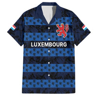 Luxembourg Football Custom Family Matching Off The Shoulder Long Sleeve Dress and Hawaiian Shirt The Red Lions Tribal Pattern - Wonder Print Shop