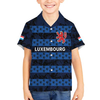 Luxembourg Football Custom Family Matching Off The Shoulder Long Sleeve Dress and Hawaiian Shirt The Red Lions Tribal Pattern - Wonder Print Shop